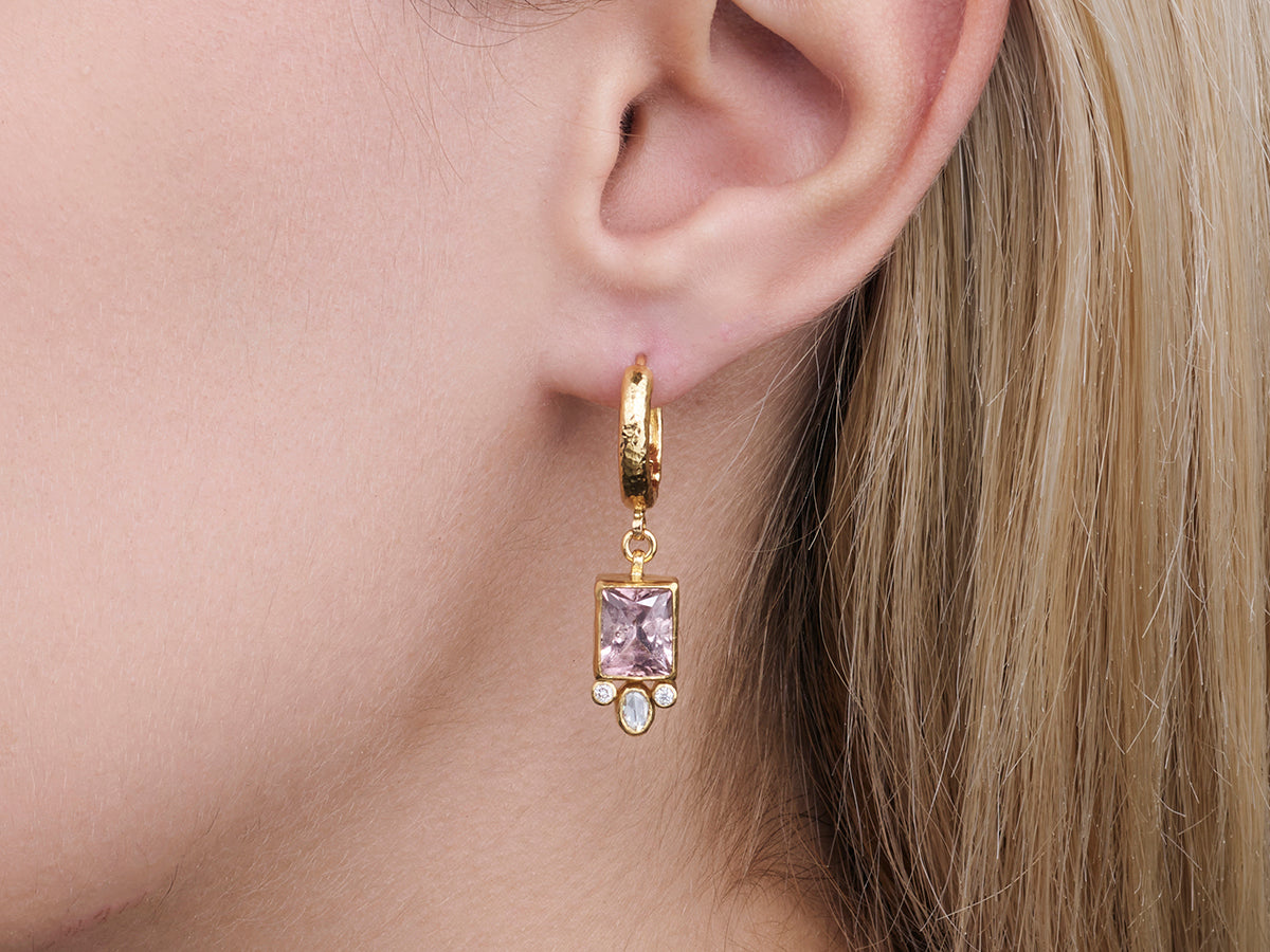 GURHAN, GURHAN Prism Gold Single Drop Earrings, 9x7mm Rectangle on Hoop, Tourmaline and Diamond