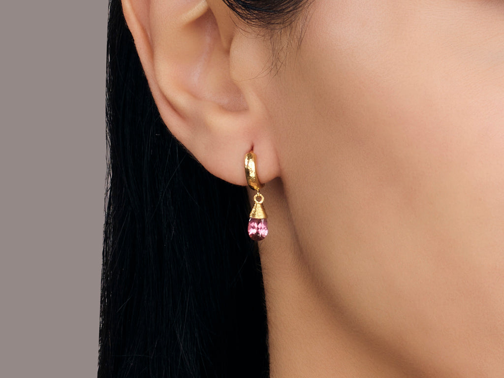 GURHAN, GURHAN Prism Gold Tourmaline Single Drop Earrings, 9x6mm Teardrop on Huggie Hoop