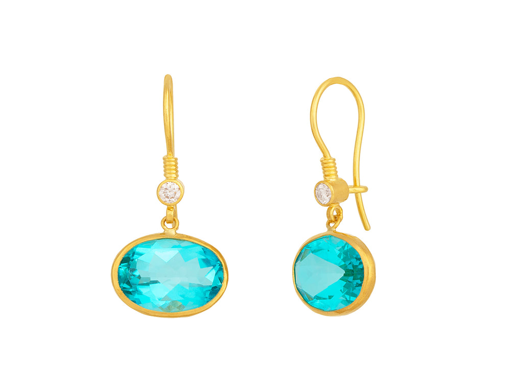 GURHAN, GURHAN Prism Gold Topaz Single Drop Earrings, 14x10mm Oval Stone on Wire Hook