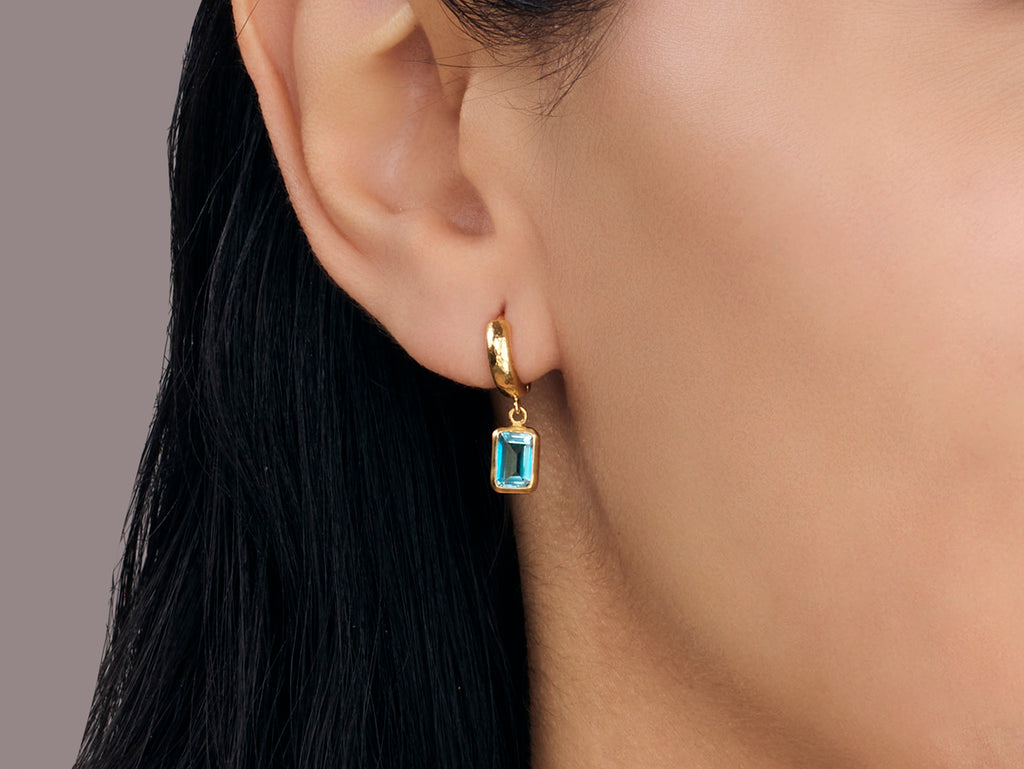 GURHAN, GURHAN Prism Gold Topaz Single Drop Earrings, 8c6mm Rectangle Stone on Huggie Hoop Top