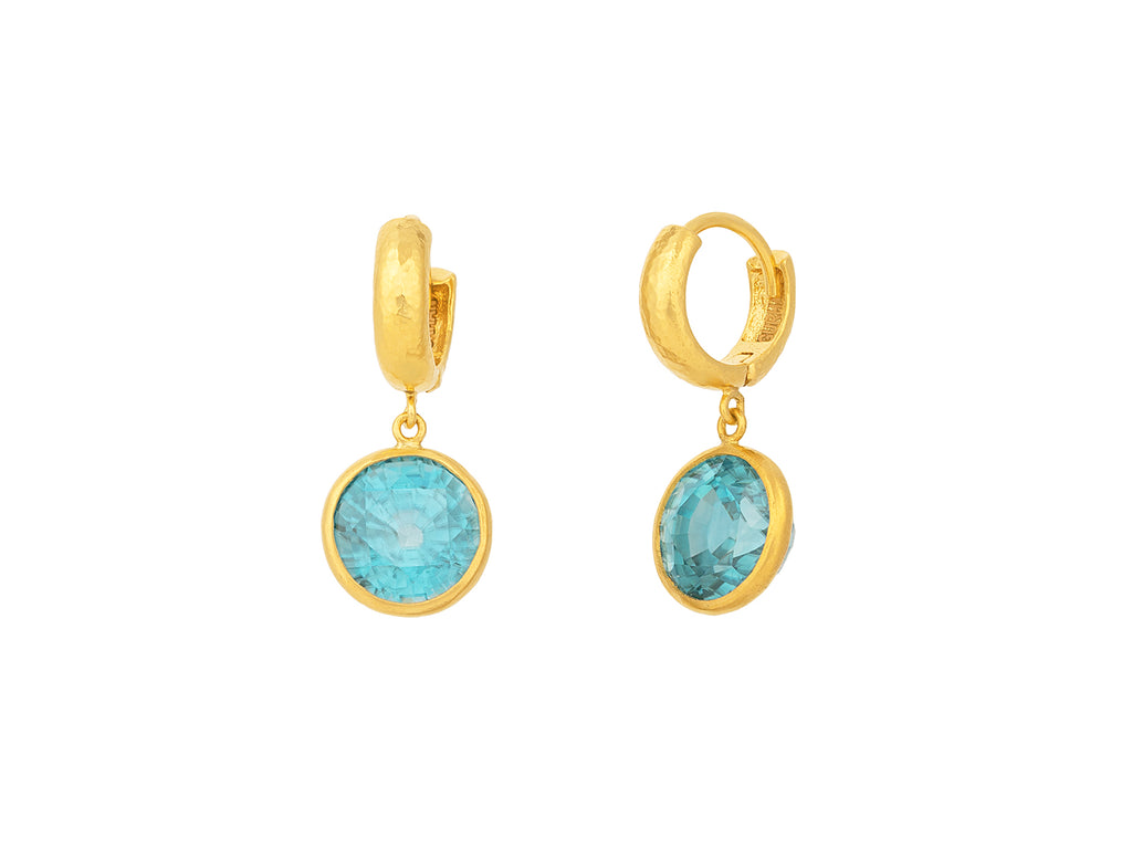 GURHAN, GURHAN Prism Gold Zircon Single Drop Earrings, 9mm Round Stone on Huggie Hoop Top