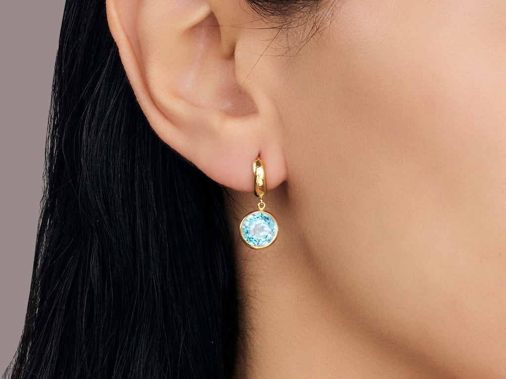 GURHAN, GURHAN Prism Gold Zircon Single Drop Earrings, 9mm Round Stone on Huggie Hoop Top