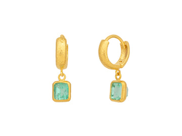 GURHAN, GURHAN Prism Gold Emerald Single Drop Earrings, 6x5mm Rectangle on Huggie Hoop