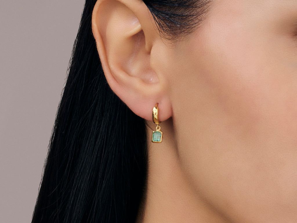 GURHAN, GURHAN Prism Gold Emerald Single Drop Earrings, 6x5mm Rectangle on Huggie Hoop