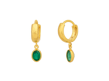 GURHAN, GURHAN Prism Gold Emerald Single Drop Earrings, 5x4mm Oval on Huggie Hoop