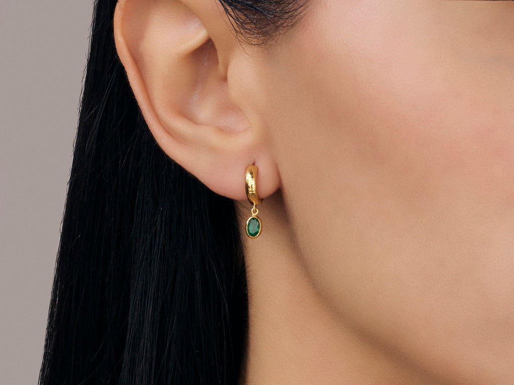 GURHAN, GURHAN Prism Gold Emerald Single Drop Earrings, 5x4mm Oval on Huggie Hoop