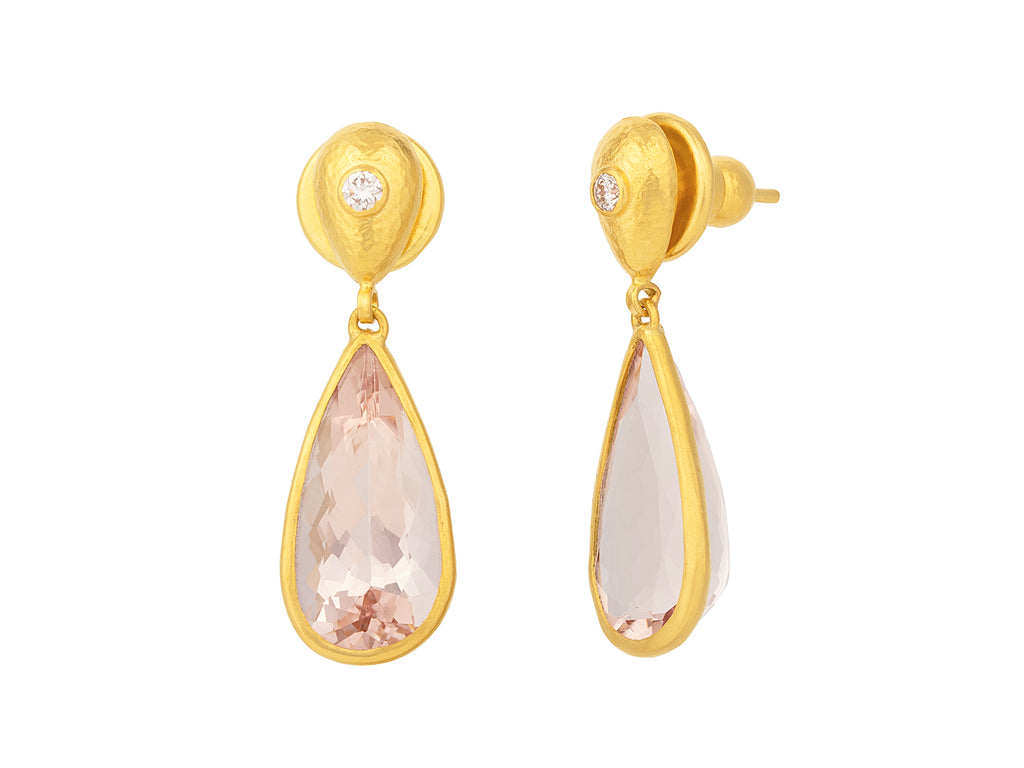 GURHAN, GURHAN Prism Gold Morganite Single Drop Earrings, 19x10mm Teardrop on Post Top