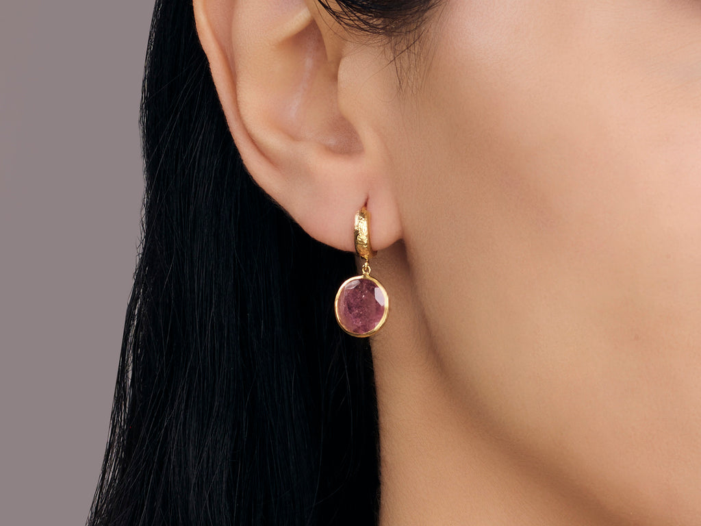 GURHAN, GURHAN Prism Gold Tourmaline Single Drop Earrings, 11mm Round Stone on Huggie Hoop Top