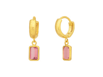 GURHAN, GURHAN Prism Gold Tourmaline Single Drop Earrings, 6x4mm Rectangle Stone on Huggie Hoop