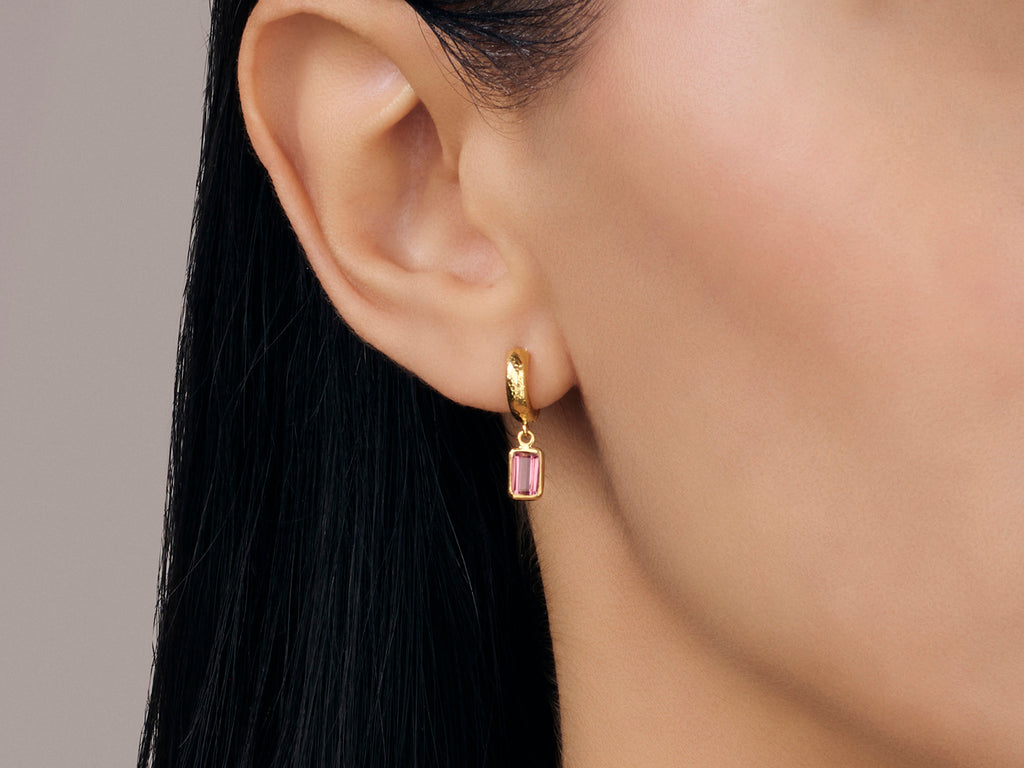 GURHAN, GURHAN Prism Gold Tourmaline Single Drop Earrings, 6x4mm Rectangle Stone on Huggie Hoop