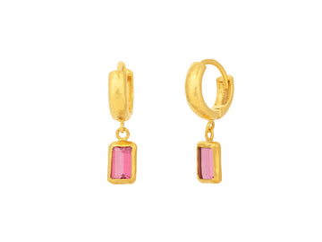 GURHAN, GURHAN Prism Gold Tourmaline Single Drop Earrings, 6x4mm Rectangle Stone on Huggie Hoop Top