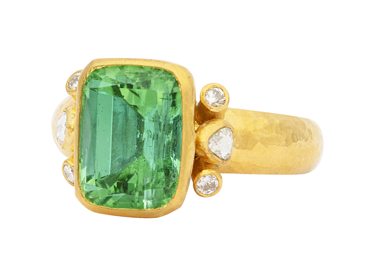 GURHAN, GURHAN Prism Gold Stone Cocktail Ring, 12x9mm Rectangle, Tourmaline and Diamond