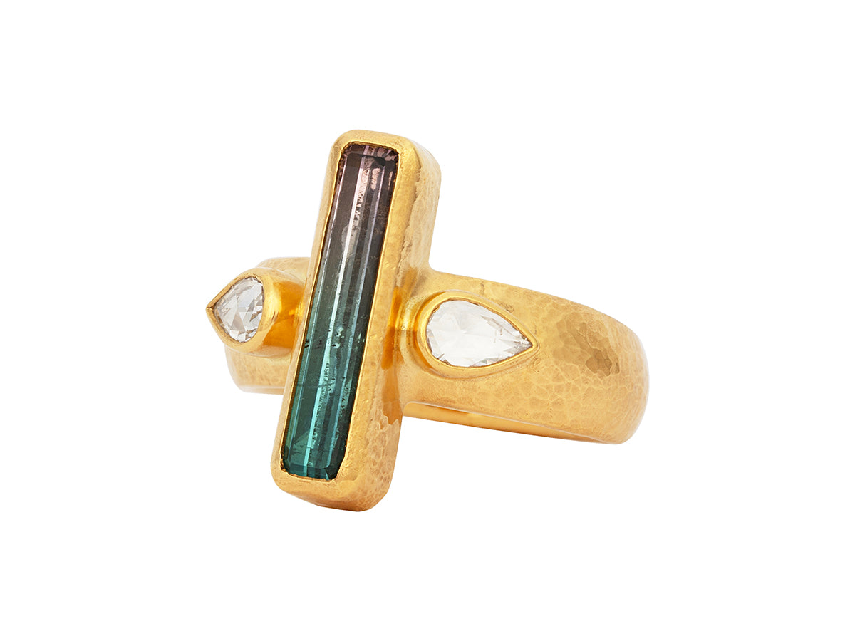 GURHAN, GURHAN Prism Gold Stone Cocktail Ring, 18x4mm Rectangle, Tourmaline and Diamond