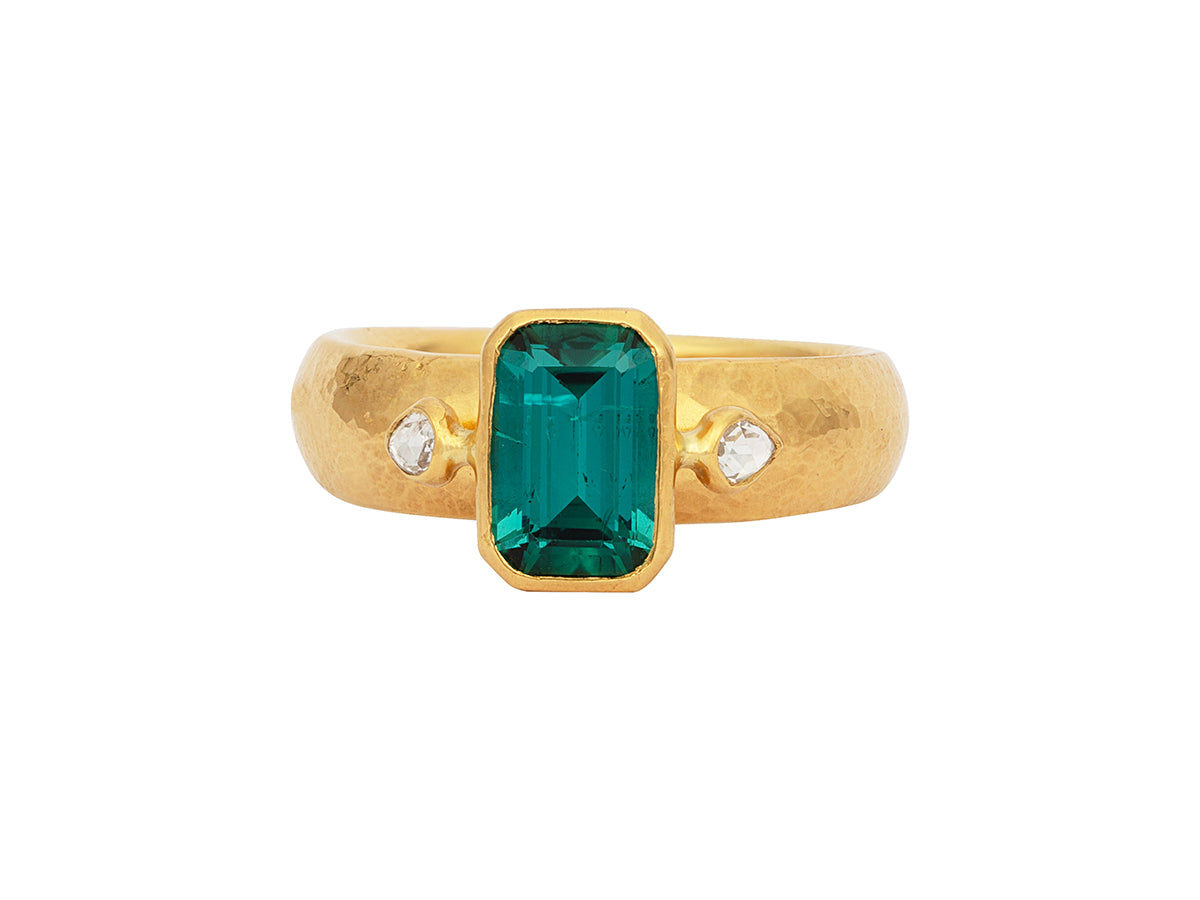GURHAN, GURHAN Prism Gold Stone Cocktail Ring, 9x6mm Rectangle, Tourmaline and Diamond
