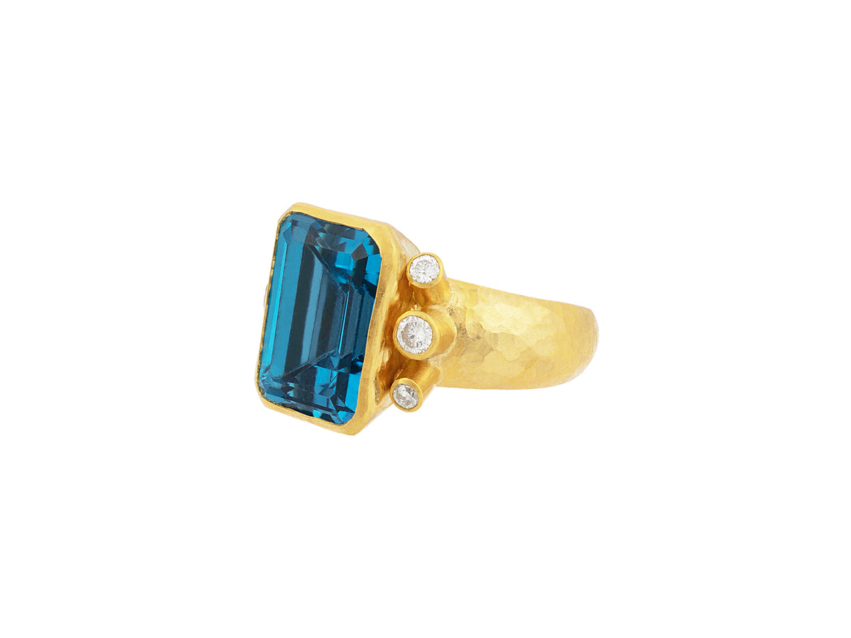 GURHAN, GURHAN Prism Gold Stone Cocktail Ring, 16x12mm Rectangle, Topaz and Diamond