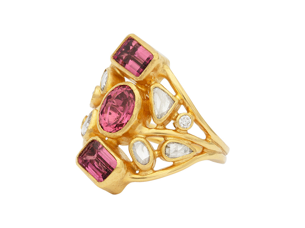 GURHAN, GURHAN Prism Gold Stone Cocktail Ring, Clustered Stones, Tourmaline and Diamond