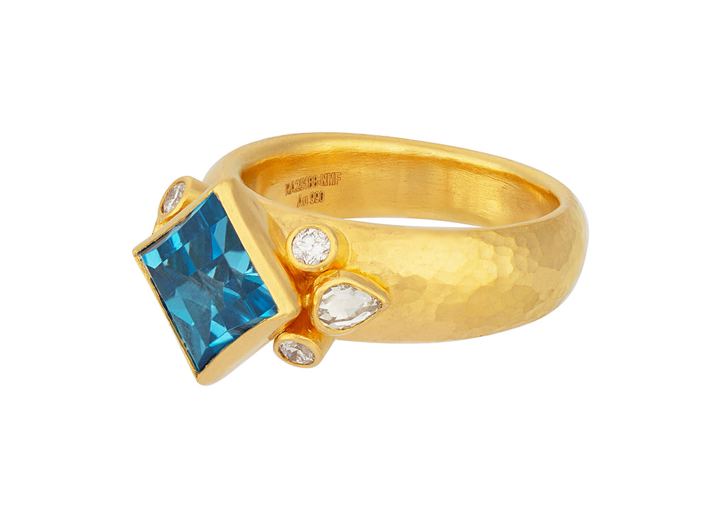 GURHAN, GURHAN Prism Gold Stone Cocktail Ring, 8mm Square, Topaz and Diamond