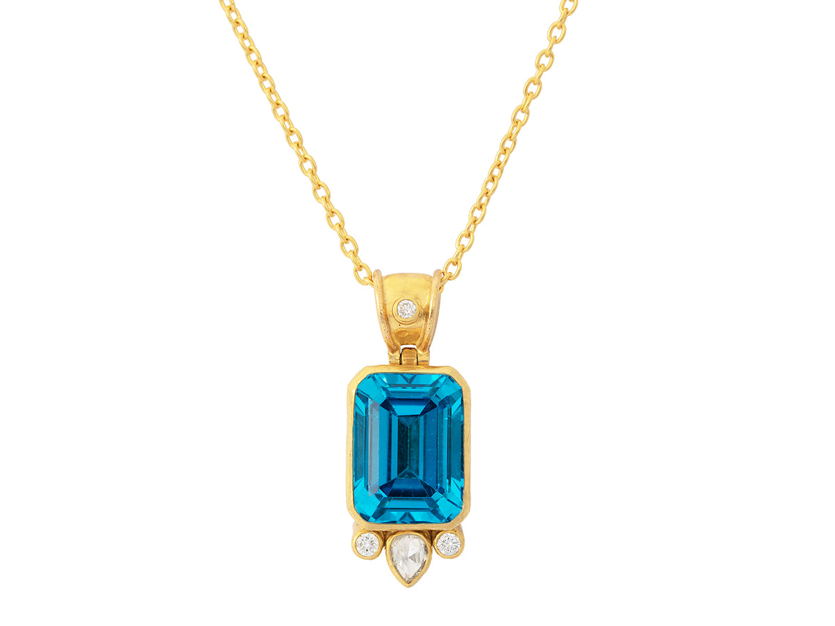 GURHAN, GURHAN Prism Gold Pendant Necklace, 16x12mm Facetted Rectangle, with Topaz and Diamond