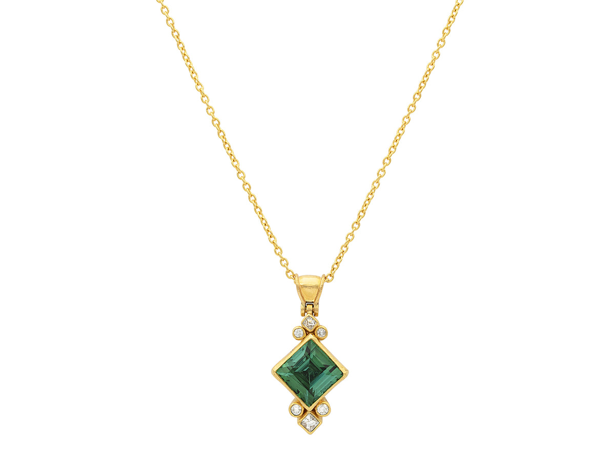 GURHAN, GURHAN Prism Gold Pendant Necklace, 10mm Facetted Square, with Tourmaline and Diamond