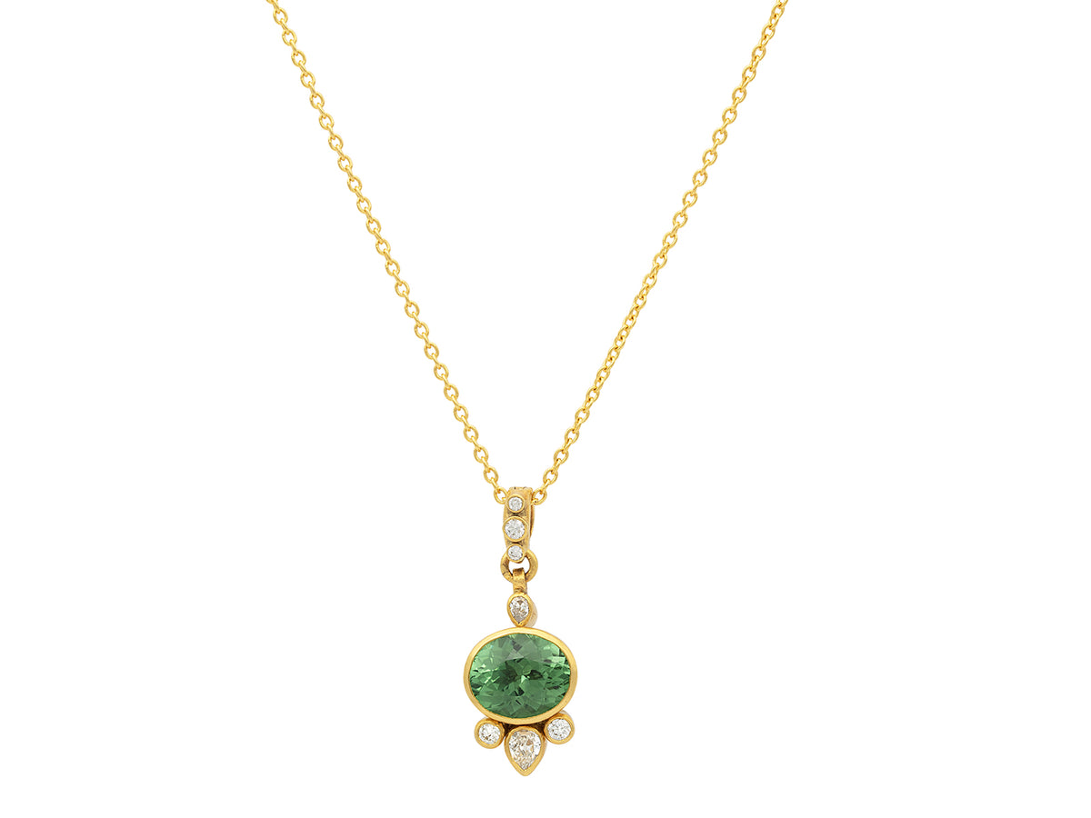 GURHAN, GURHAN Prism Gold Pendant Necklace, 12x10mm Facetted Oval, with Tourmaline and Diamond