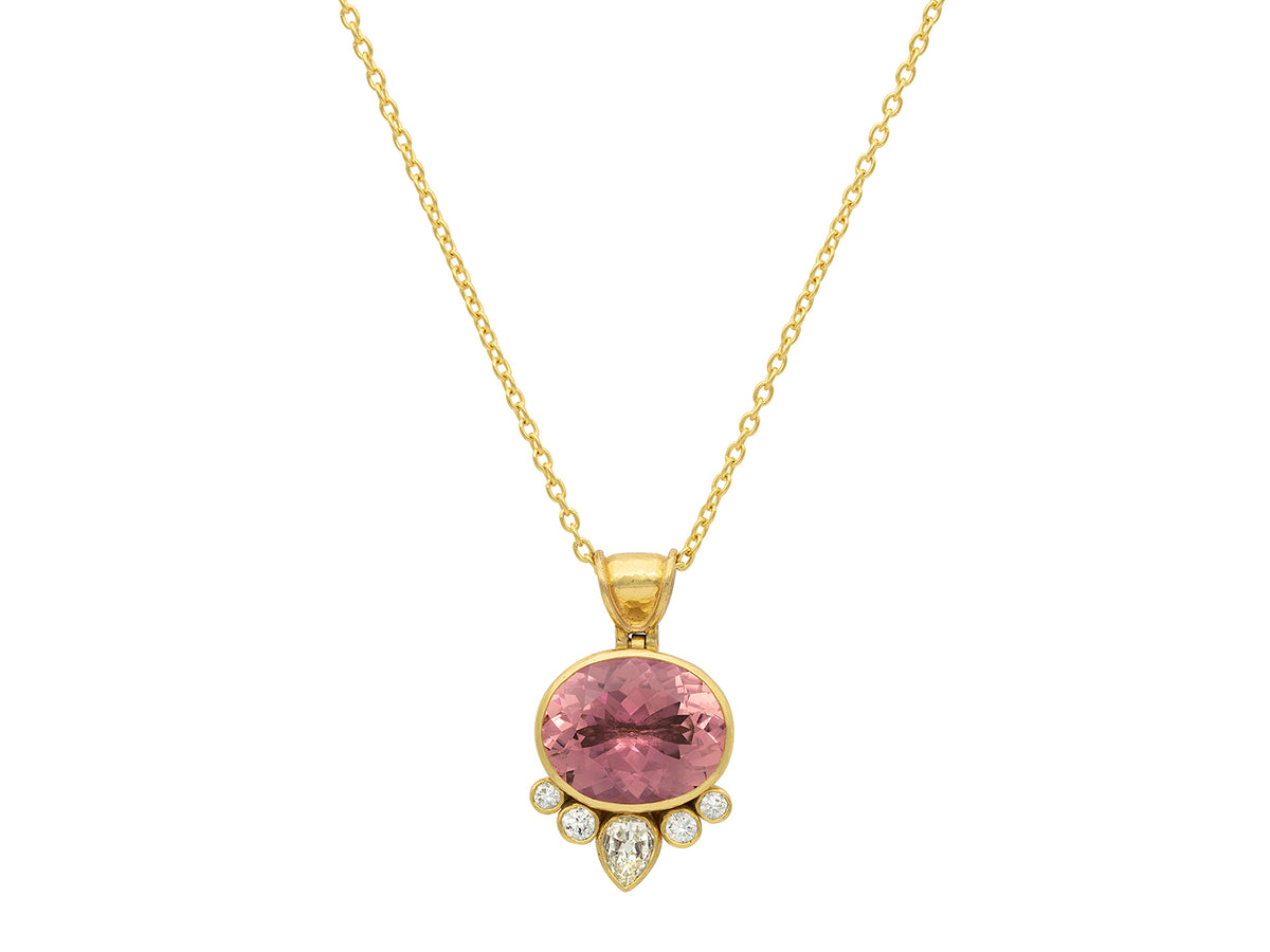 GURHAN, GURHAN Prism Gold Pendant Necklace, 18x16mm Facetted Oval, with Tourmaline and Diamond