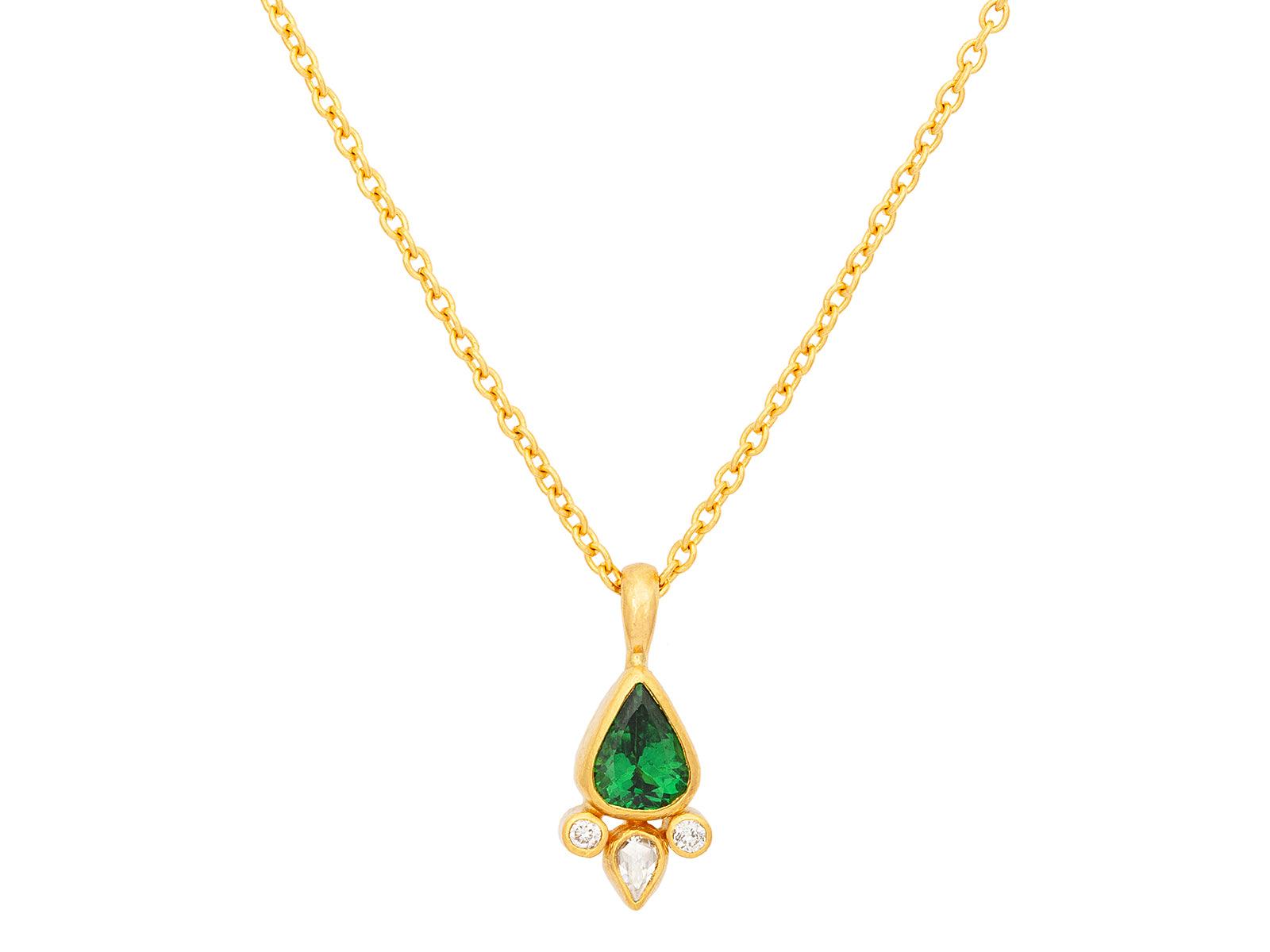 GURHAN, GURHAN Prism One-of-a-Kind 24K Gold Tsavorite Pendant Necklace, 8x6mm Teardrop