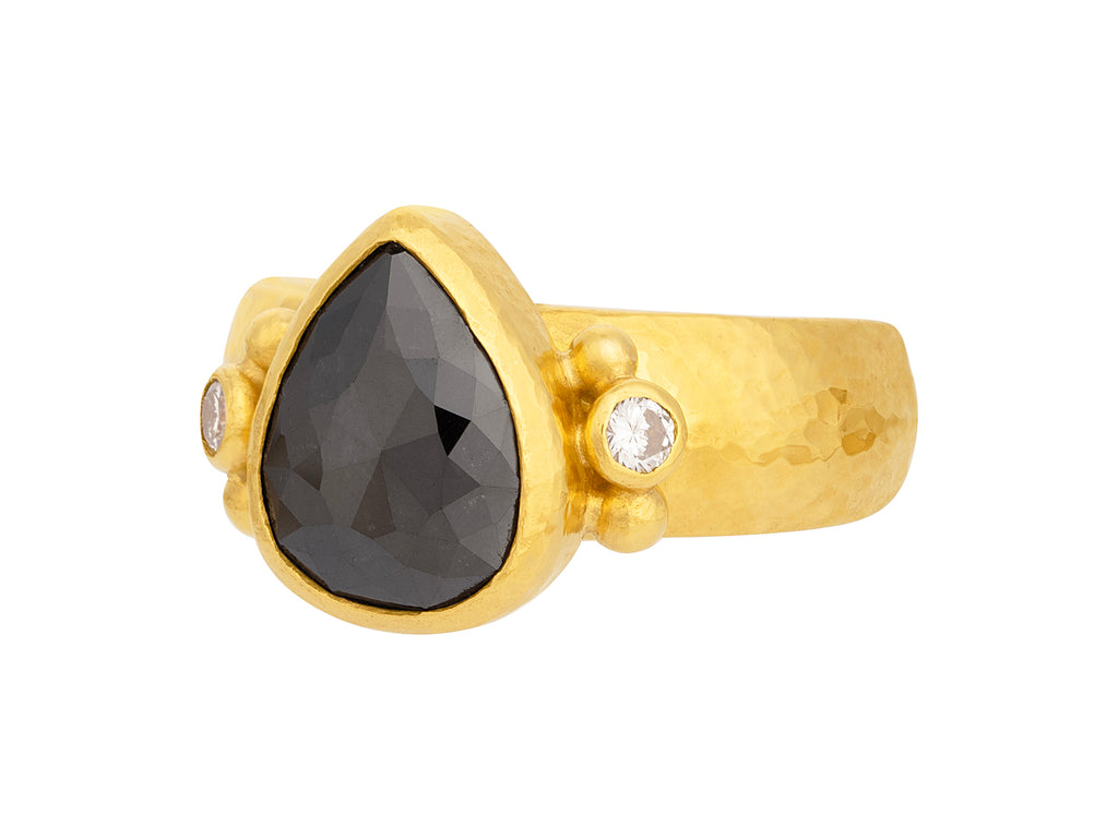 GURHAN, GURHAN Prism Gold Black Diamond Cocktail Ring, 13x10mm Teardrop