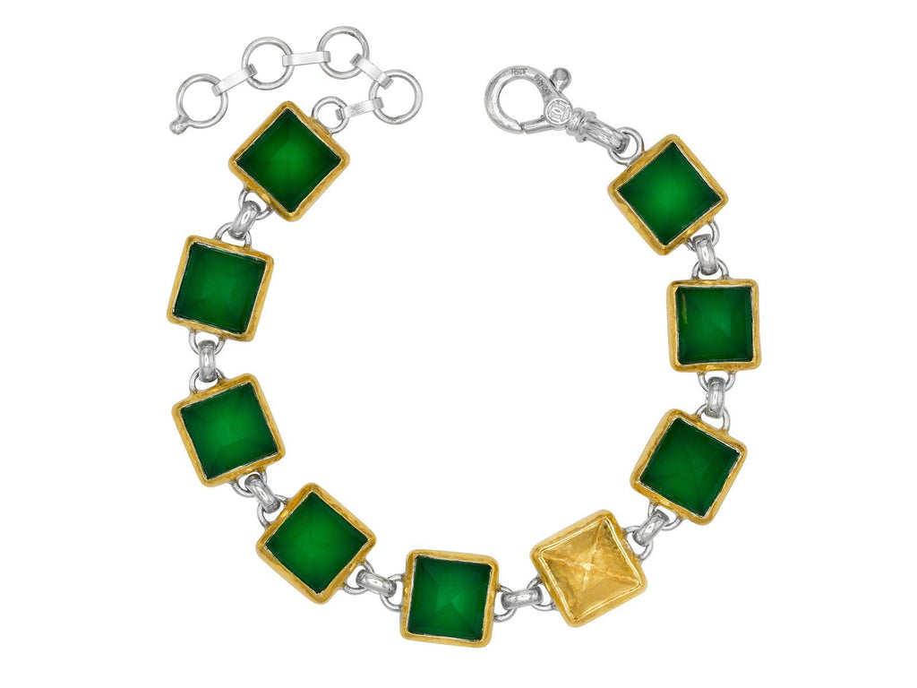 GURHAN, GURHAN Prism Sterling Silver Onyx All Around Single-Strand Bracelet, 10mm Square Stones, Gold Accents