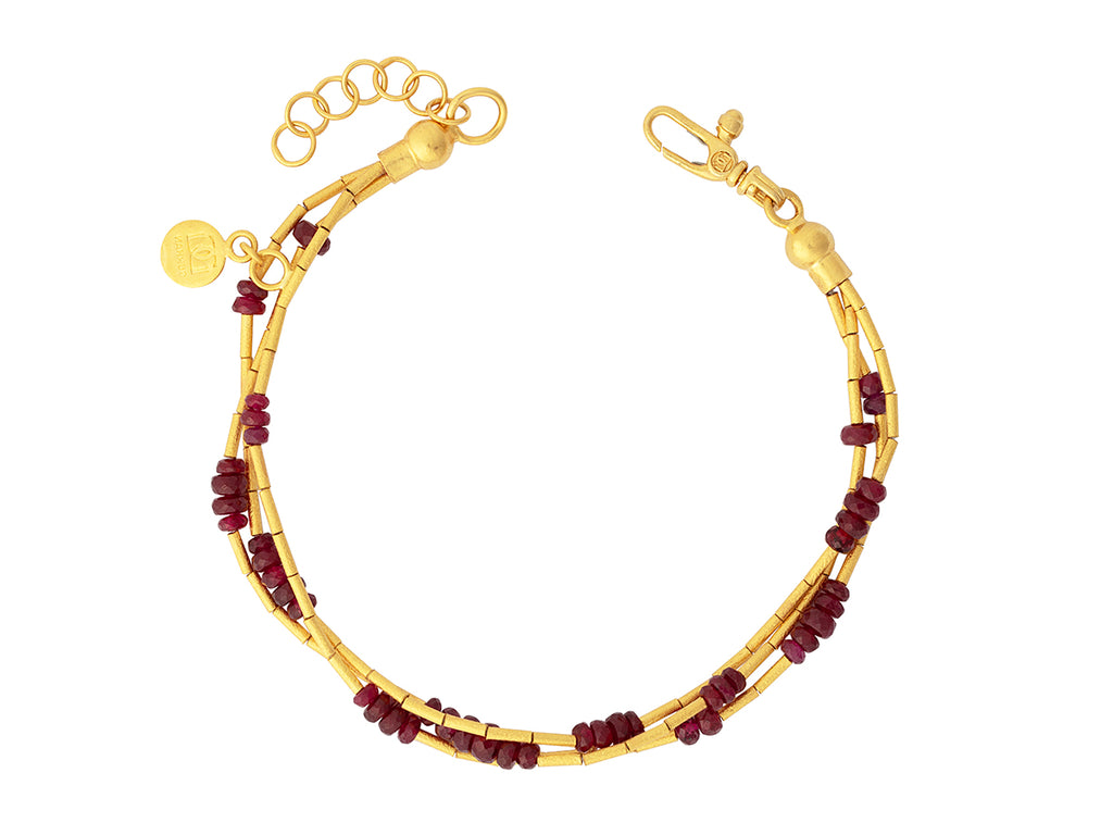 GURHAN, GURHAN Rain Gold Ruby Beaded Multi-Strand Bracelet, Triple-Strand, Gold Tubes