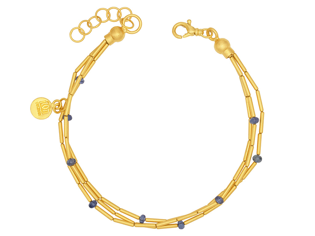 GURHAN, GURHAN Rain Gold Sapphire Beaded Multi-Strand Bracelet, Triple-Strand, Gold Tubes