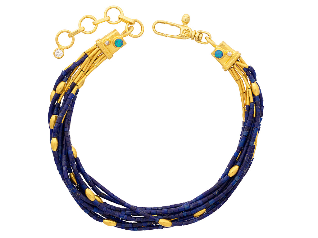 GURHAN, GURHAN Rain Gold Lapis Beaded Multi-Strand Bracelet, Thin Gold Tubes and Olive Beads