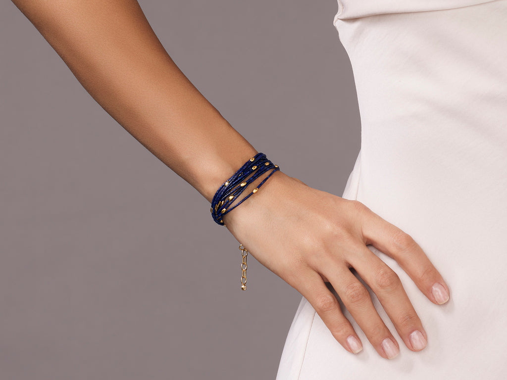 GURHAN, GURHAN Rain Gold Lapis Beaded Multi-Strand Bracelet, Thin Gold Tubes and Olive Beads