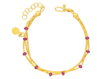 GURHAN, GURHAN Rain Gold Ruby Beaded Multi-Strand Bracelet, 3-Strand with Thin Gold Tubes