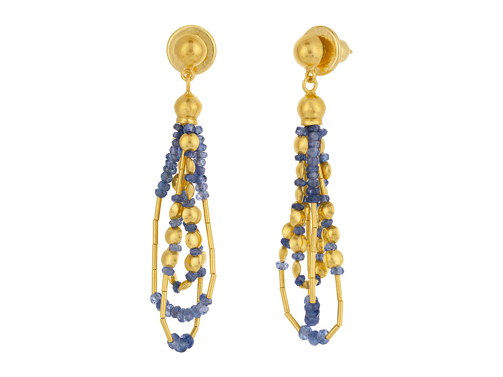 GURHAN, GURHAN Rain Gold Sapphire Beaded Drop Earrings, Stone and Gold Bead Clusters