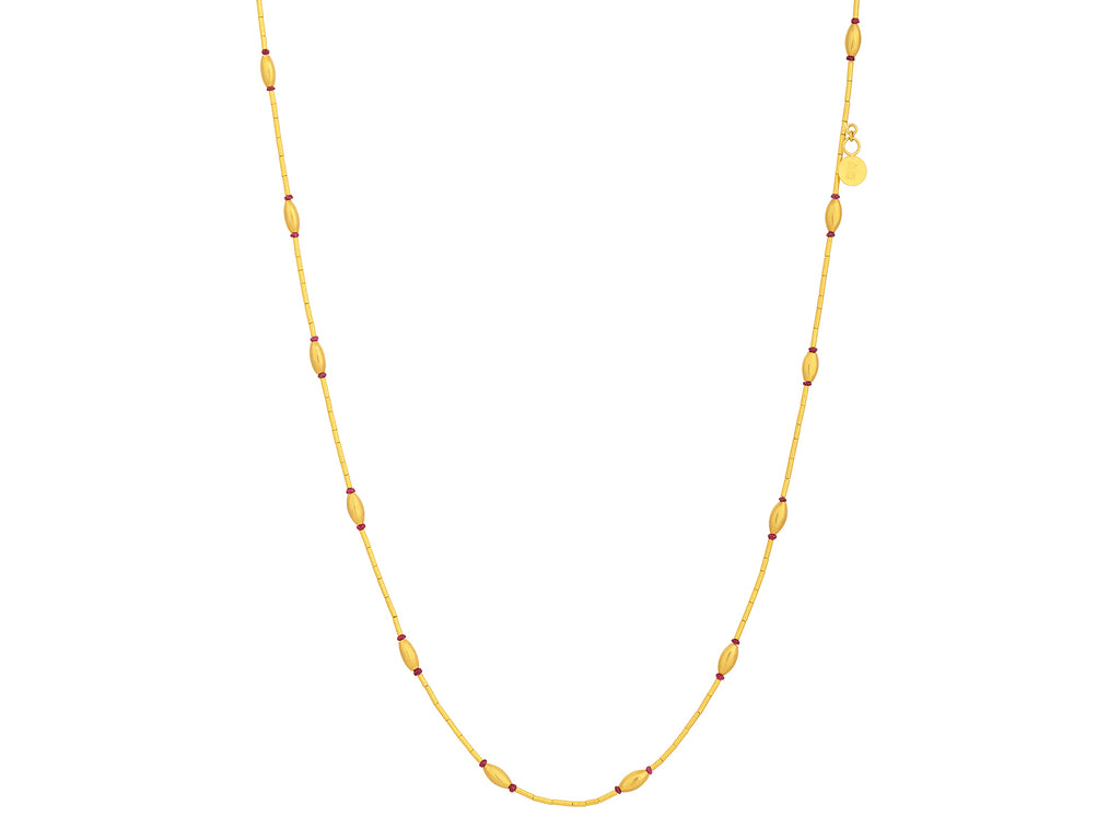 GURHAN, GURHAN Rain Gold Ruby Beaded Short Necklace, Wheat Shapes with Thin Gold Tubes