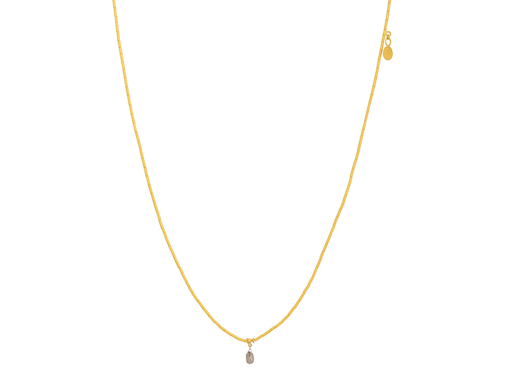 GURHAN, GURHAN Rain Gold Diamond Beaded Short Necklace, Single Briolette with Thin Gold Tubes