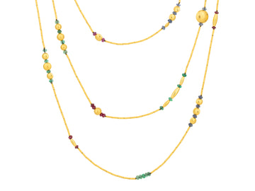 GURHAN, GURHAN Rain Gold Emerald/Ruby/Sapphire Beaded Long Necklace, Single-Strand