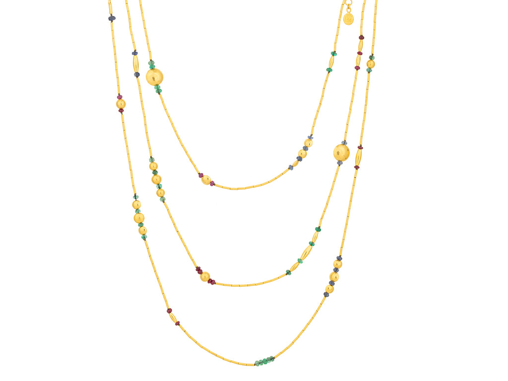 GURHAN, GURHAN Rain Gold Emerald/Ruby/Sapphire Beaded Long Necklace, Single-Strand