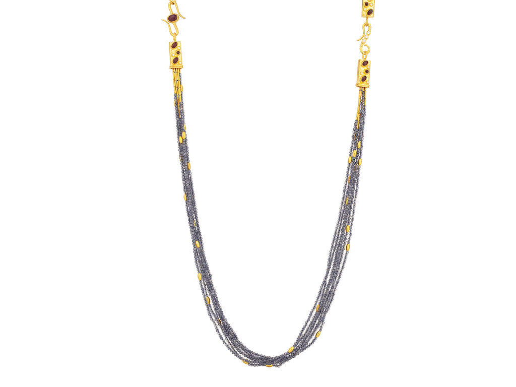 GURHAN, GURHAN Rain Gold Iolite Beaded Long Necklace, 7-Strand with Double "S" Clasp