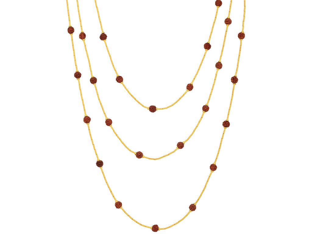 GURHAN, GURHAN Rain Gold Rudraksha Bead Beaded Long Necklace, Thin Gold Tubes