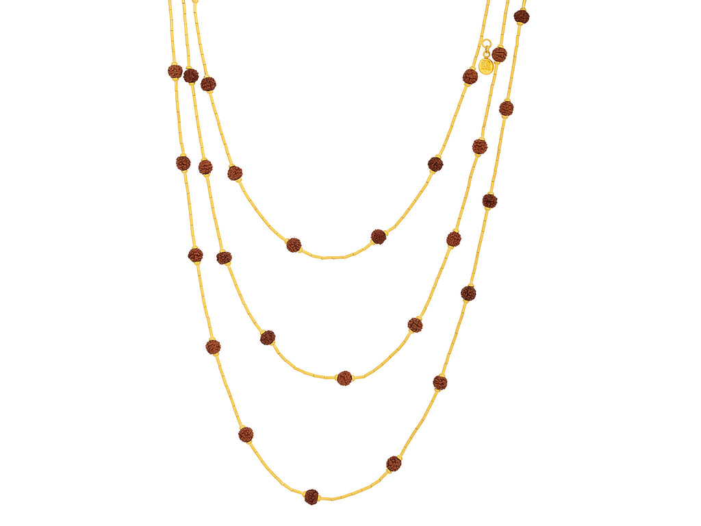 GURHAN, GURHAN Rain Gold Rudraksha Beads Beaded Long Necklace, Thin Gold Tubes