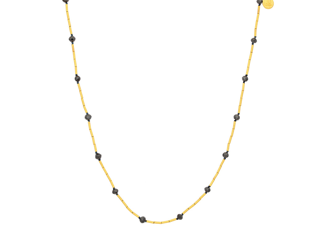 GURHAN, GURHAN Rain Gold Black Diamond Single-Strand Beaded Short Necklace, Thin Gold Tubes