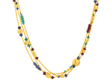 GURHAN, GURHAN Rain Gold Emerald/Ruby/Sapphire Beaded Short Necklace, Triple-Strand