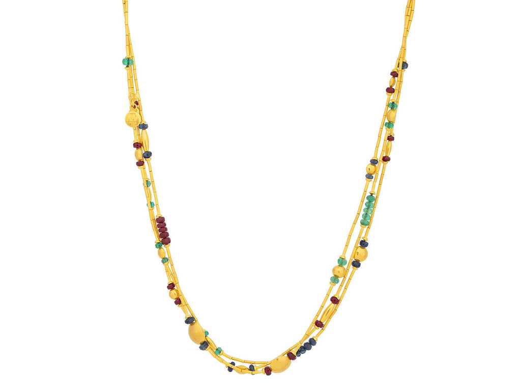 GURHAN, GURHAN Rain Gold Multi-Stone Beaded Short Necklace, Triple Strand Mixed Shaped Beads