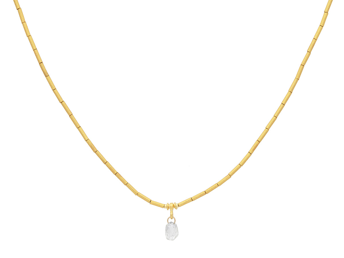 GURHAN, GURHAN Rain Gold Charm Short Necklace, Thin Gold Tubes, with Diamond Briolette