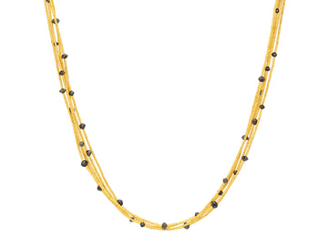 GURHAN, GURHAN Rain Gold Black Diamond Multi-Strand Beaded Short Necklace, Thin Gold Tubes