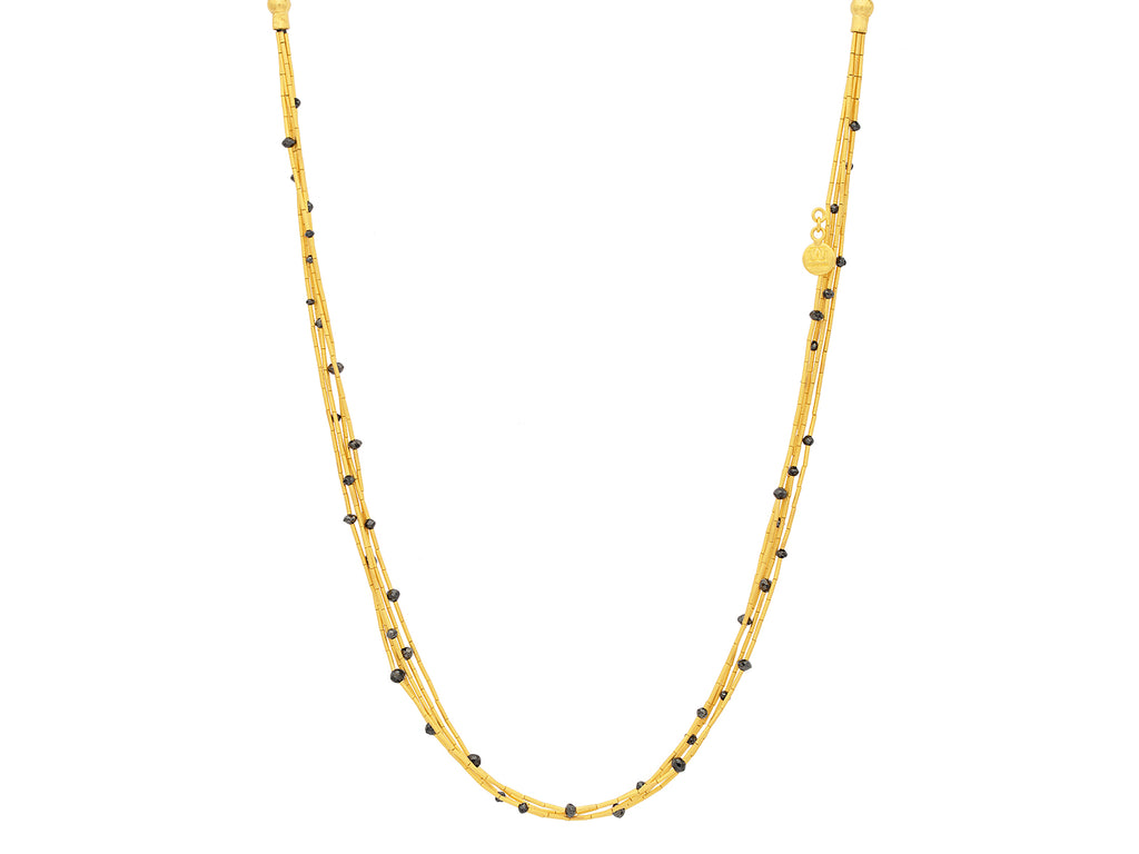 GURHAN, GURHAN Rain Gold Black Diamond Multi-Strand Beaded Short Necklace, Thin Gold Tubes