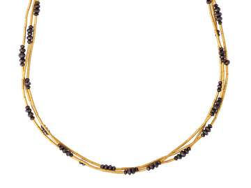 GURHAN, GURHAN Rain Gold Multi-Strand Short Necklace, Thin Gold Tubes, Black Diamond