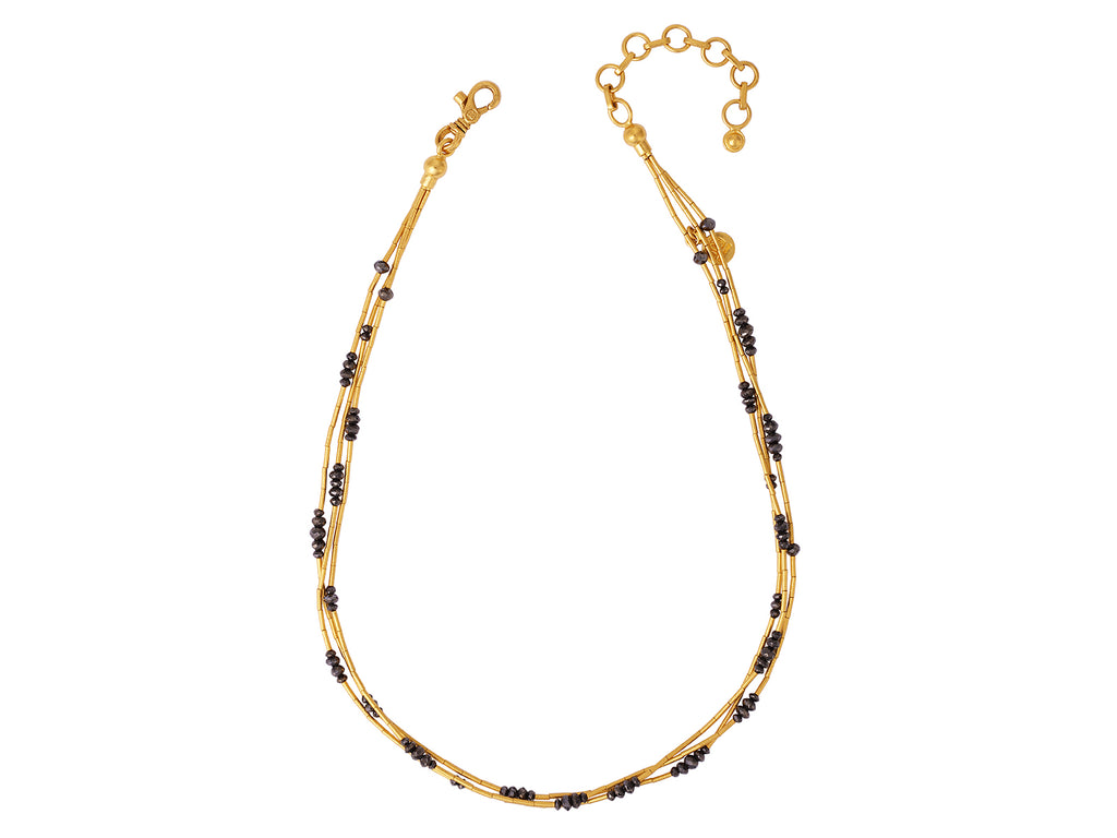 GURHAN, GURHAN Rain Gold Multi-Strand Short Necklace, Thin Gold Tubes, Black Diamond