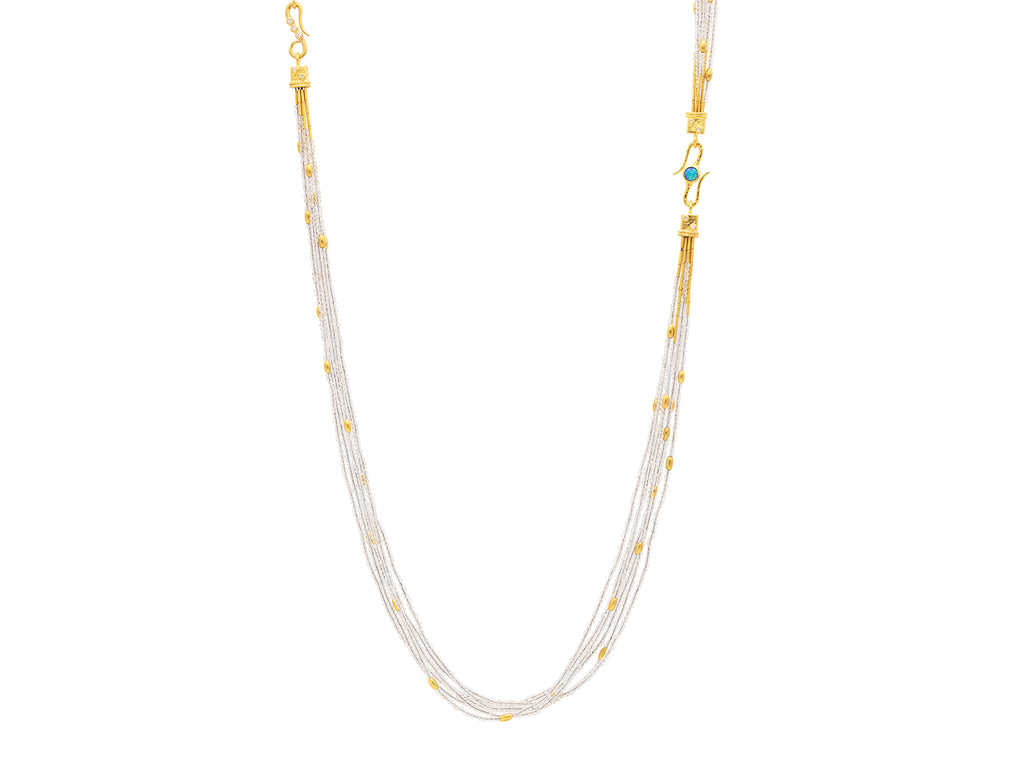 GURHAN, GURHAN Rain Gold Multi-Strand Long Necklace, Mini Olive Beads, "S" Clasp, Topaz and Diamond